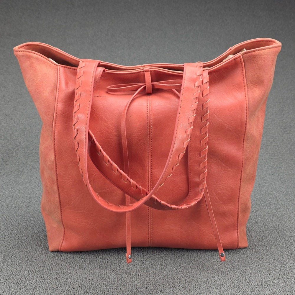 Style & Co Coral Tote Bag Womens Orange Braided Faux Leather Floral Large OS